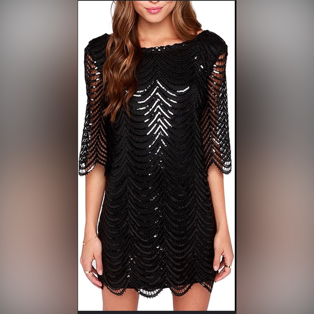 HAODUOYI Black Sequin Dress